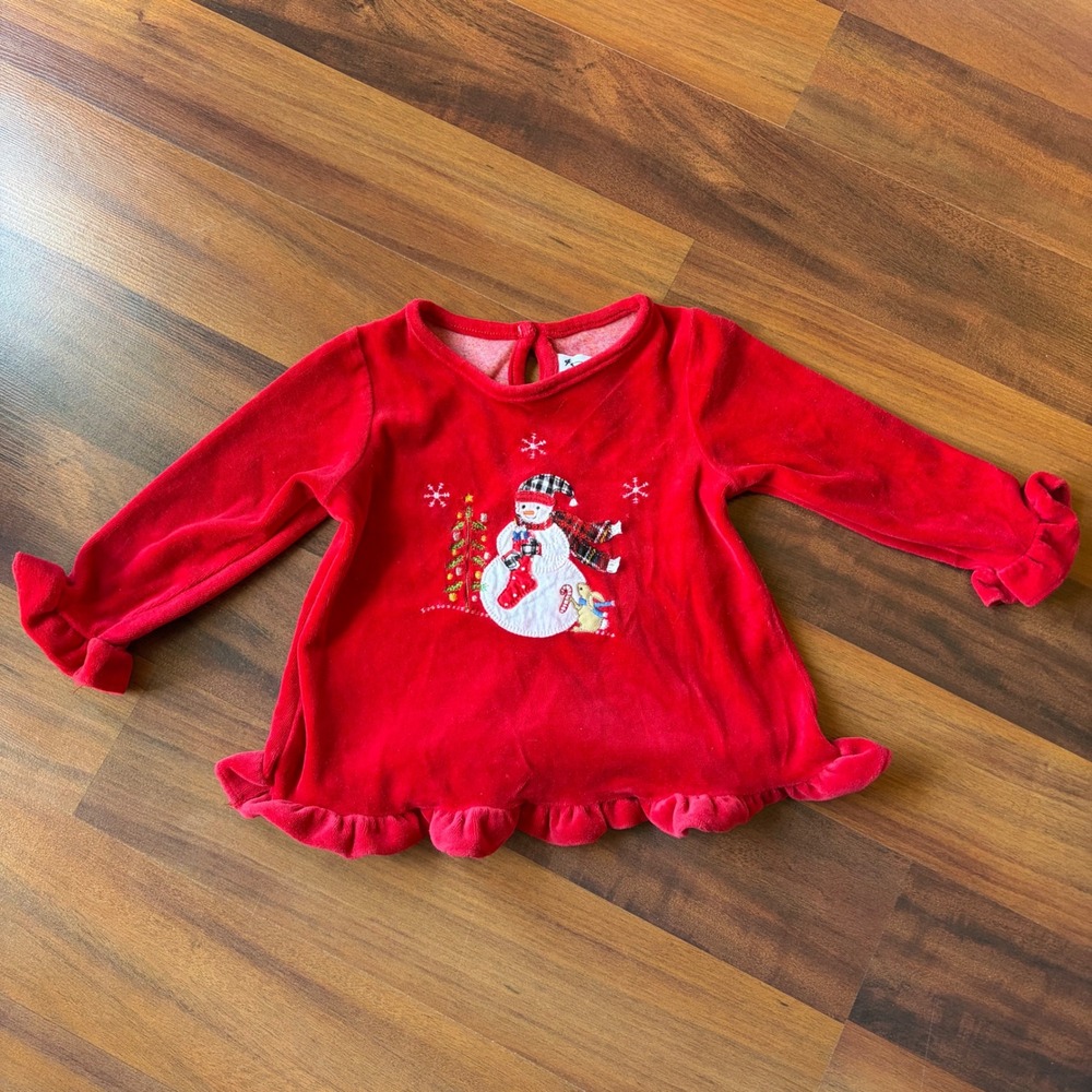 Girls Red Velour Christmas Tunic Top Good‎ Lad Snowman Holiday 24 Months
